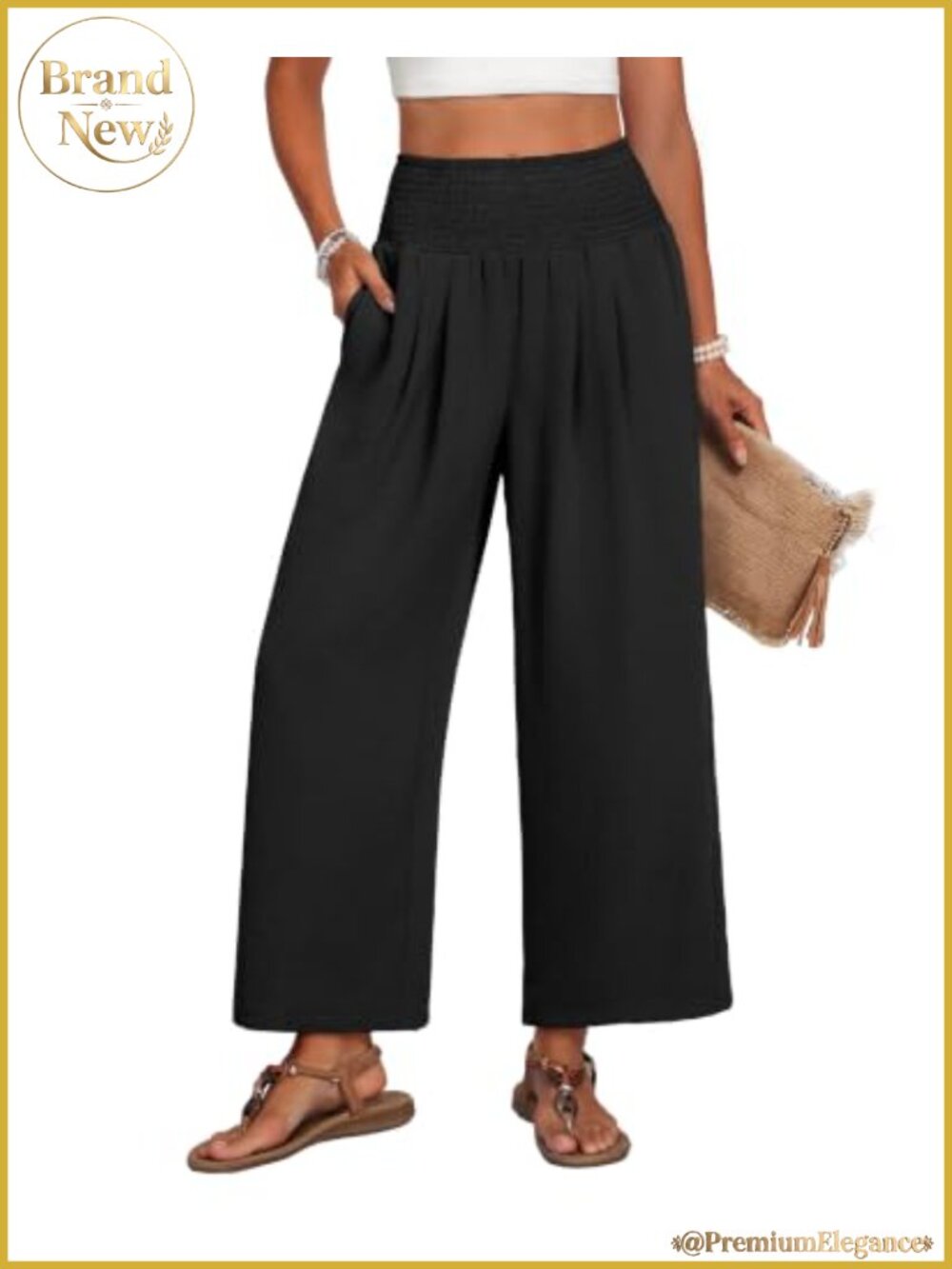 Wide Leg Palazzo Pants 100% Polyester High Waisted with Pockets